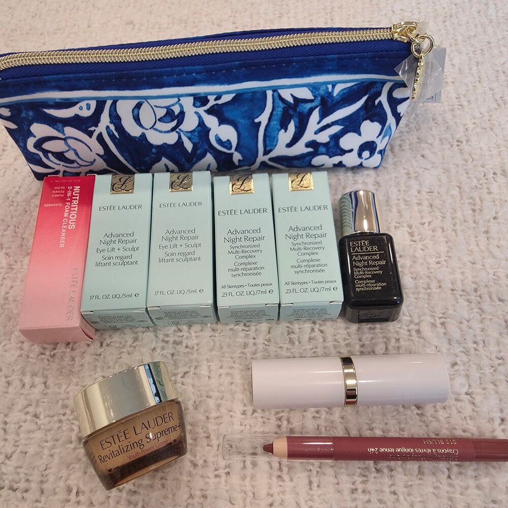 New Large 10 Piece Estee Lauder Advanced Night Repair Skincare and Makeup Set